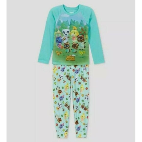 Nwt Horizons Animal Crossing Pajamas Set 2 Pieces XS Blue Nintendo Girls Set - Picture 1 of 7
